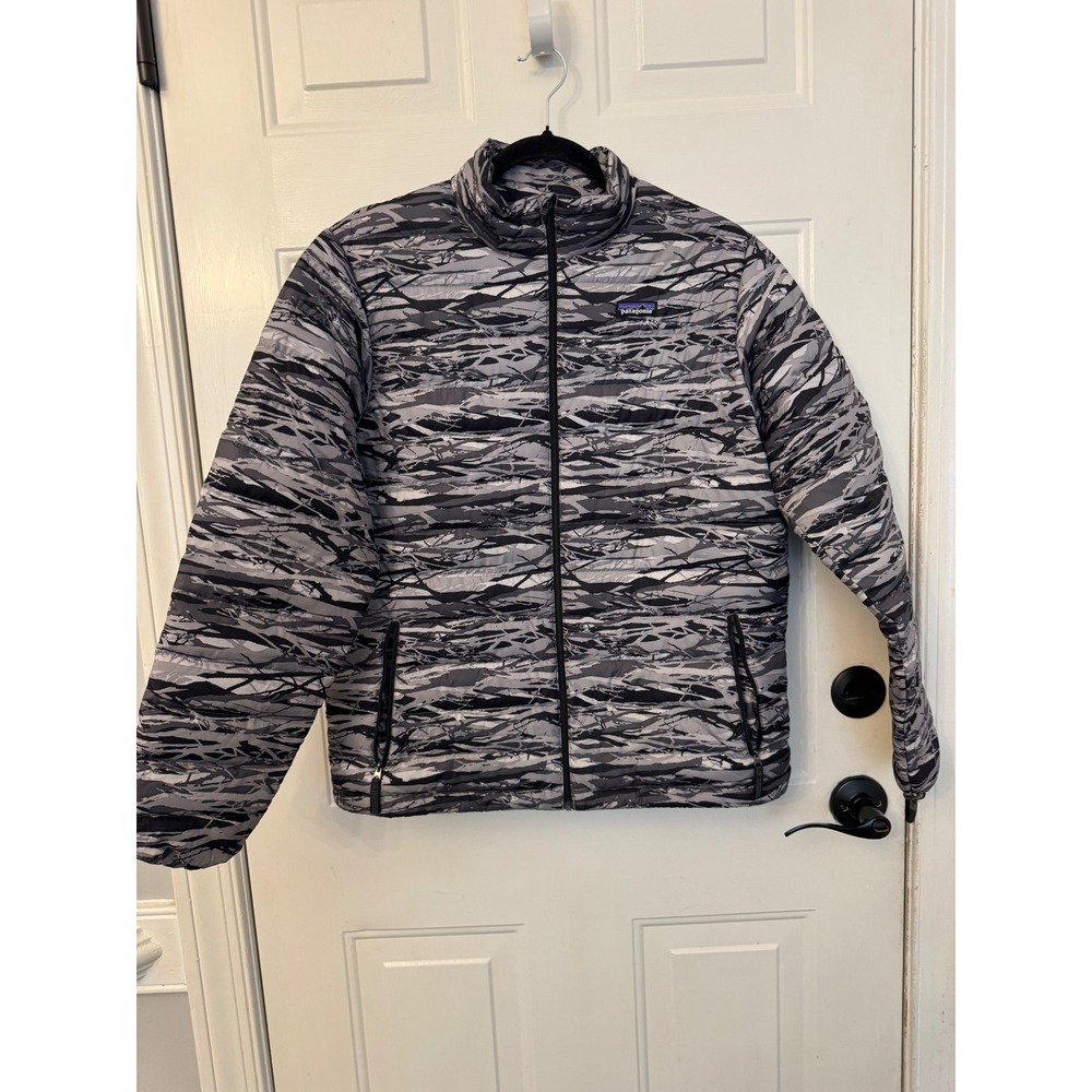 Patagonia Kids XXL 16-18 Down Sweater Jacket Grey Black Camo Puffer STY68244